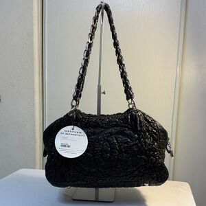 CHANEL Lambskin Astrakhan Bowler Black Shoulder Bag